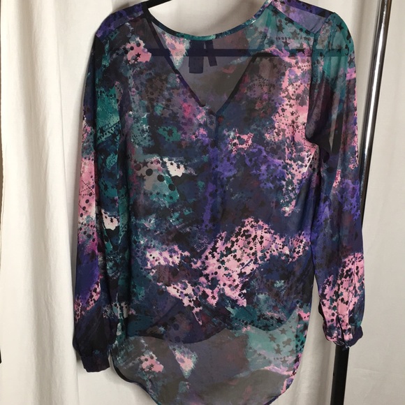 Bisou Bisou Colorful Women’s sheer Blouse Sz. S - Picture 5 of 5